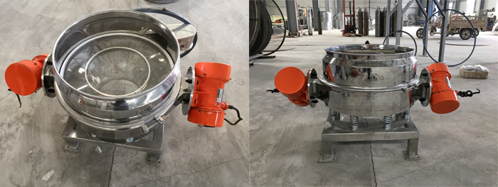 面粉振動(dòng)篩粉機(jī)細(xì)節(jié)：篩網(wǎng)展示，振動(dòng)電機(jī)展示。