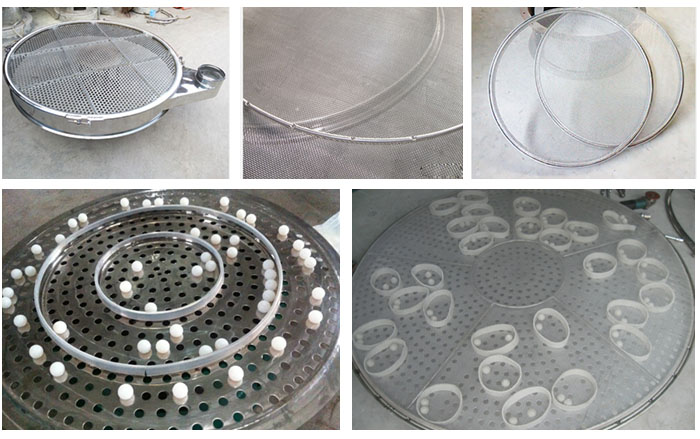 旋振篩換網(wǎng)1，去除舊網(wǎng)。2，將新的篩網(wǎng)平鋪在網(wǎng)架上。3，用束環(huán)固定篩網(wǎng)。3，拉緊篩網(wǎng)并擰緊束環(huán)，換網(wǎng)完成。