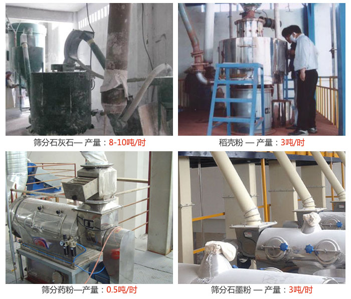 氣旋篩分機篩分石灰石，藥粉，石墨粉，稻殼粉等案例現(xiàn)場
