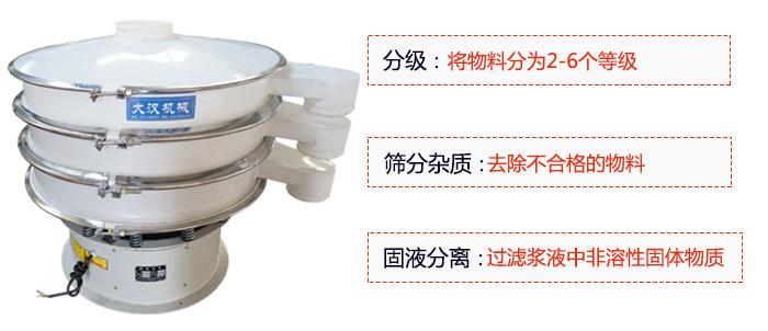 600型聚丙烯振動篩優(yōu)勢：分級：將物料京分為2-6個等級。篩分雜質：去除不合格的物料。固液分離：過濾漿液中非溶性固體物質。
