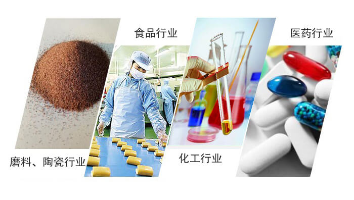 圓形旋振篩適用行業(yè)：磨料，陶瓷行業(yè)，食品行業(yè)，化工行業(yè)，醫(yī)藥行業(yè)。