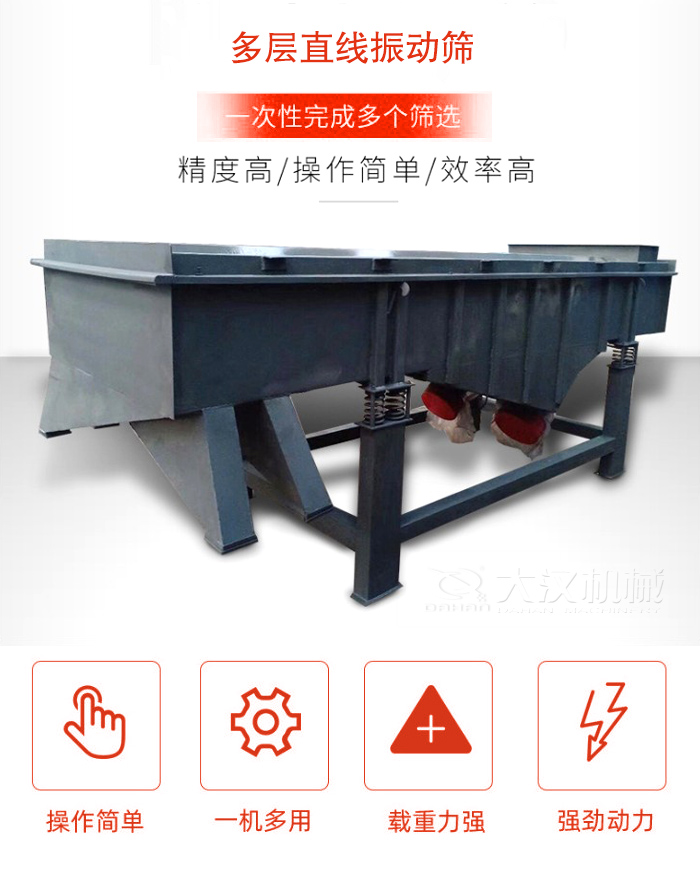 多層直線振動(dòng)篩篩分精度高，操作簡(jiǎn)單，效率高，一次性完成多種篩選。