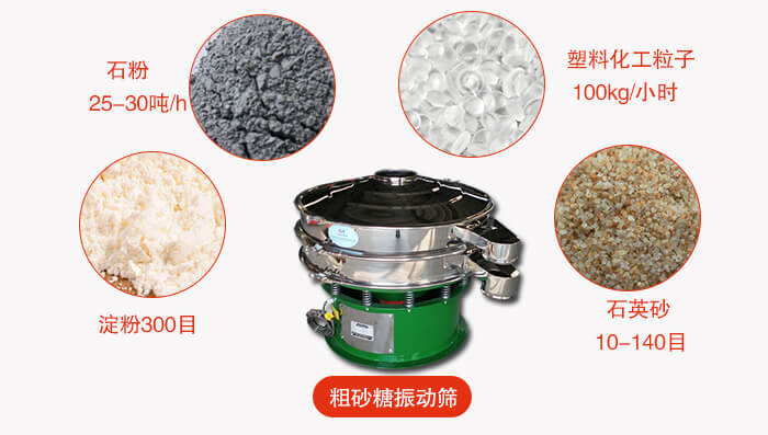 　粗砂糖振動(dòng)篩更多適用范圍:食品行業(yè)，化工行業(yè)，制藥行業(yè)，行業(yè)，冶金行業(yè)等。